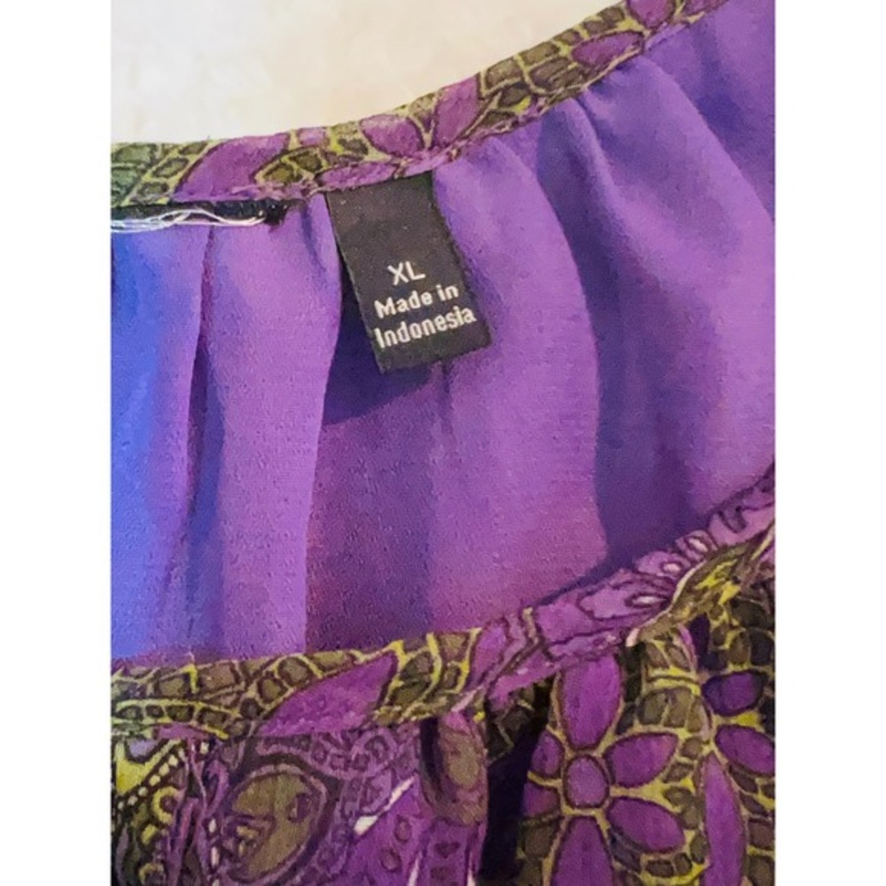 Sonoma Womens Purple Peacock Paisley Chiffon Bubble Hem Blouse XL - Picture 5 of 7